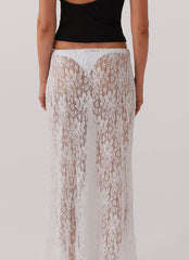 Womens Sugar Sweet Lace Maxi Skirt in the colour White in front of a light grey background