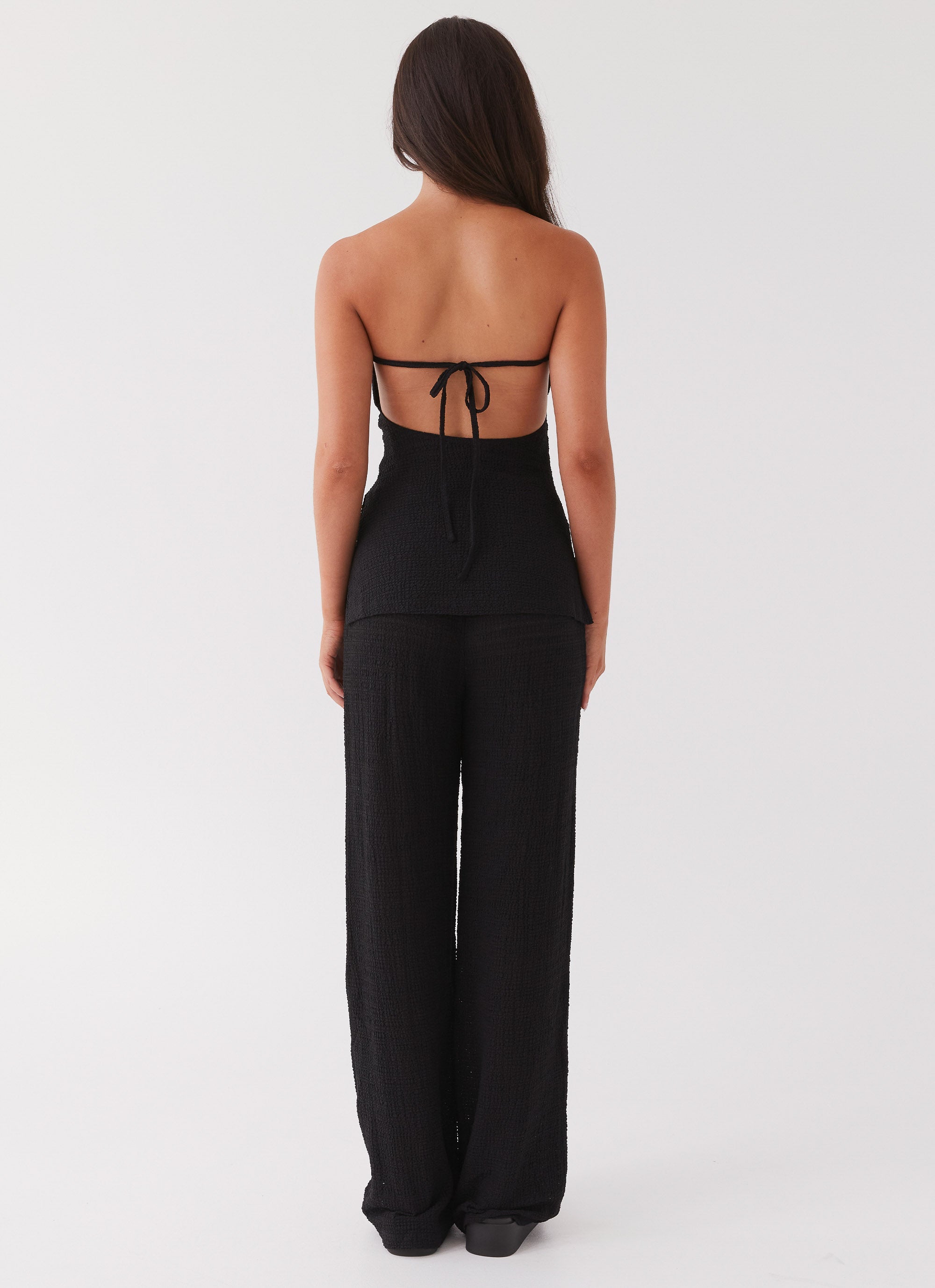 Womens Jadey Waffle Pants in the colour Black in front of a light grey background