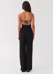 Womens Jadey Waffle Pants in the colour Black in front of a light grey background
