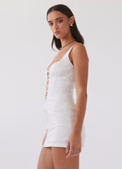 Womens Casey Lace Up Mini Dress in the colour White in front of a light grey background
