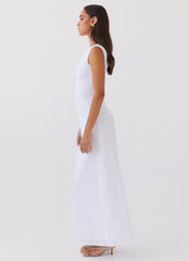 Womens Eloise High Neck Maxi Dress in the colour White in front of a light grey background