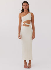 Womens North Haven Maxi Dress in the colour Ivory Wave in front of a light grey background
