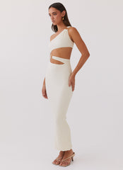 Womens North Haven Maxi Dress in the colour Ivory Wave in front of a light grey background