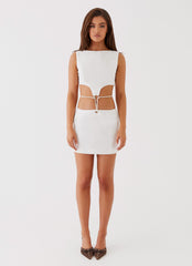 Womens Ryann Cut Out Mini Dress in the colour White in front of a light grey background