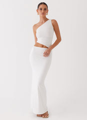 Womens Seranella One Shoulder Maxi Dress in the colour White in front of a light grey background