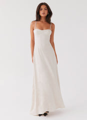 Womens Angelina Linen Maxi Dress in the colour Oatmeal in front of a light grey background