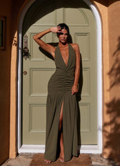 Womens Truly In Love Maxi Dress in the colour Khaki in front of a light grey background