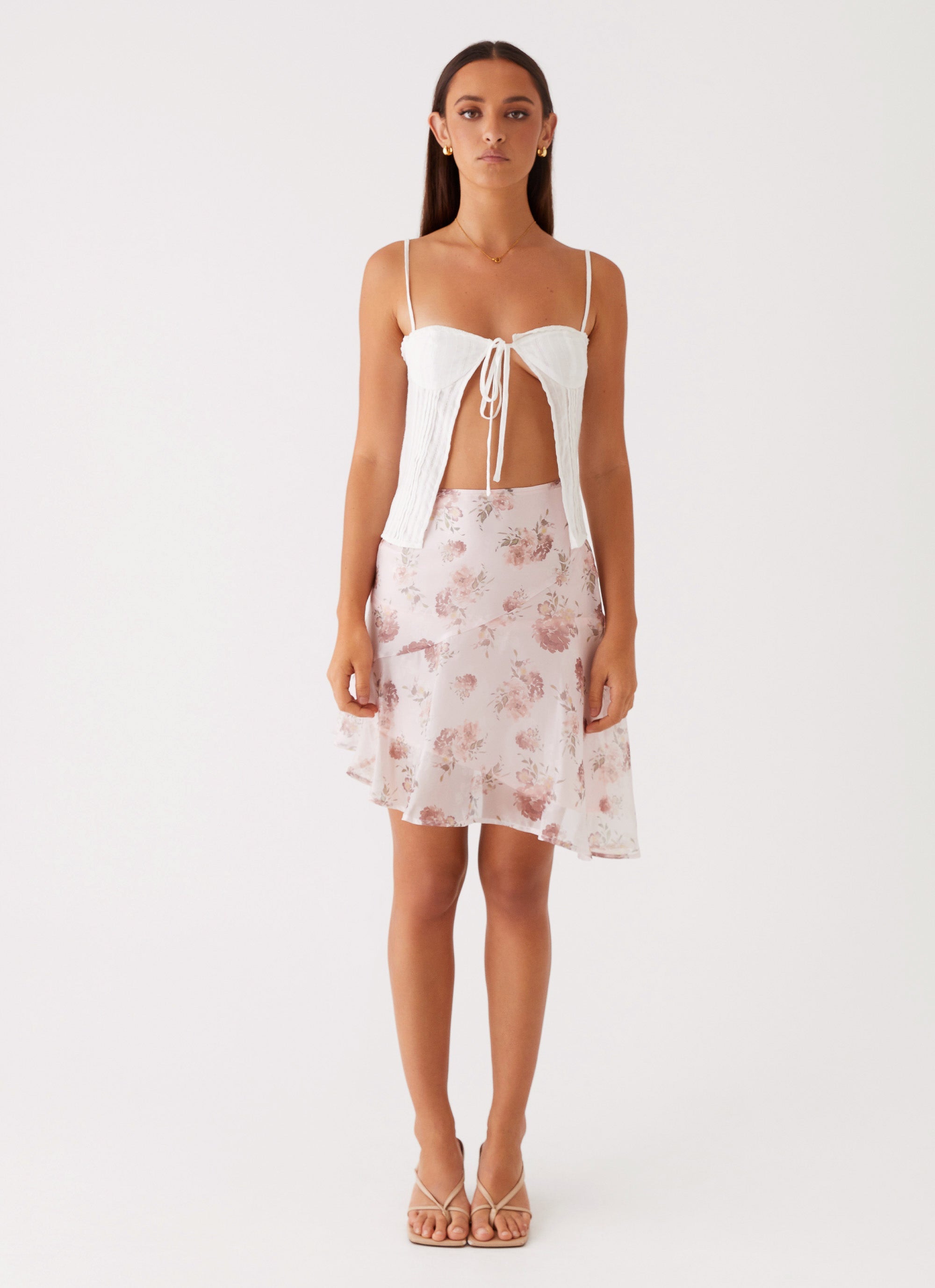 Womens French Dream Midi Skirt in the colour Vintage Bloom in front of a light grey background