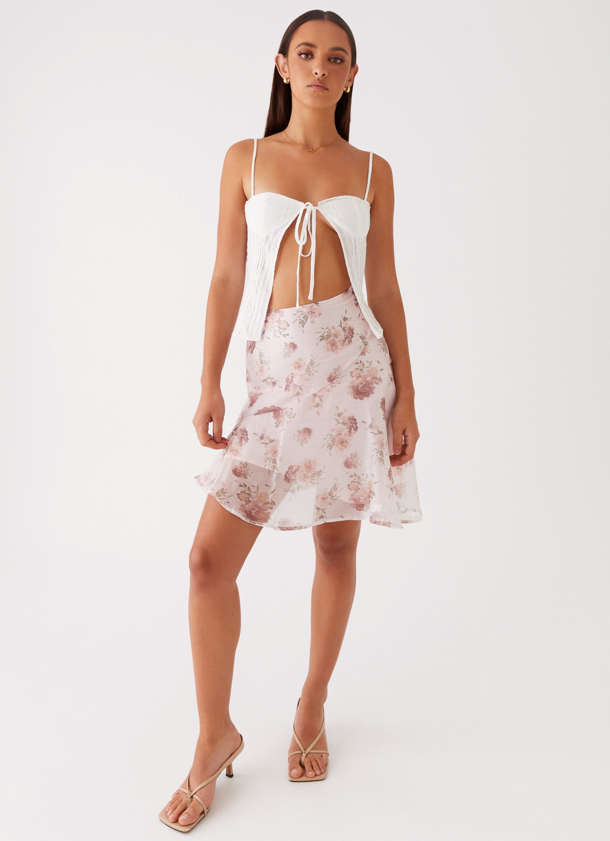 Womens French Dream Midi Skirt in the colour Vintage Bloom in front of a light grey background