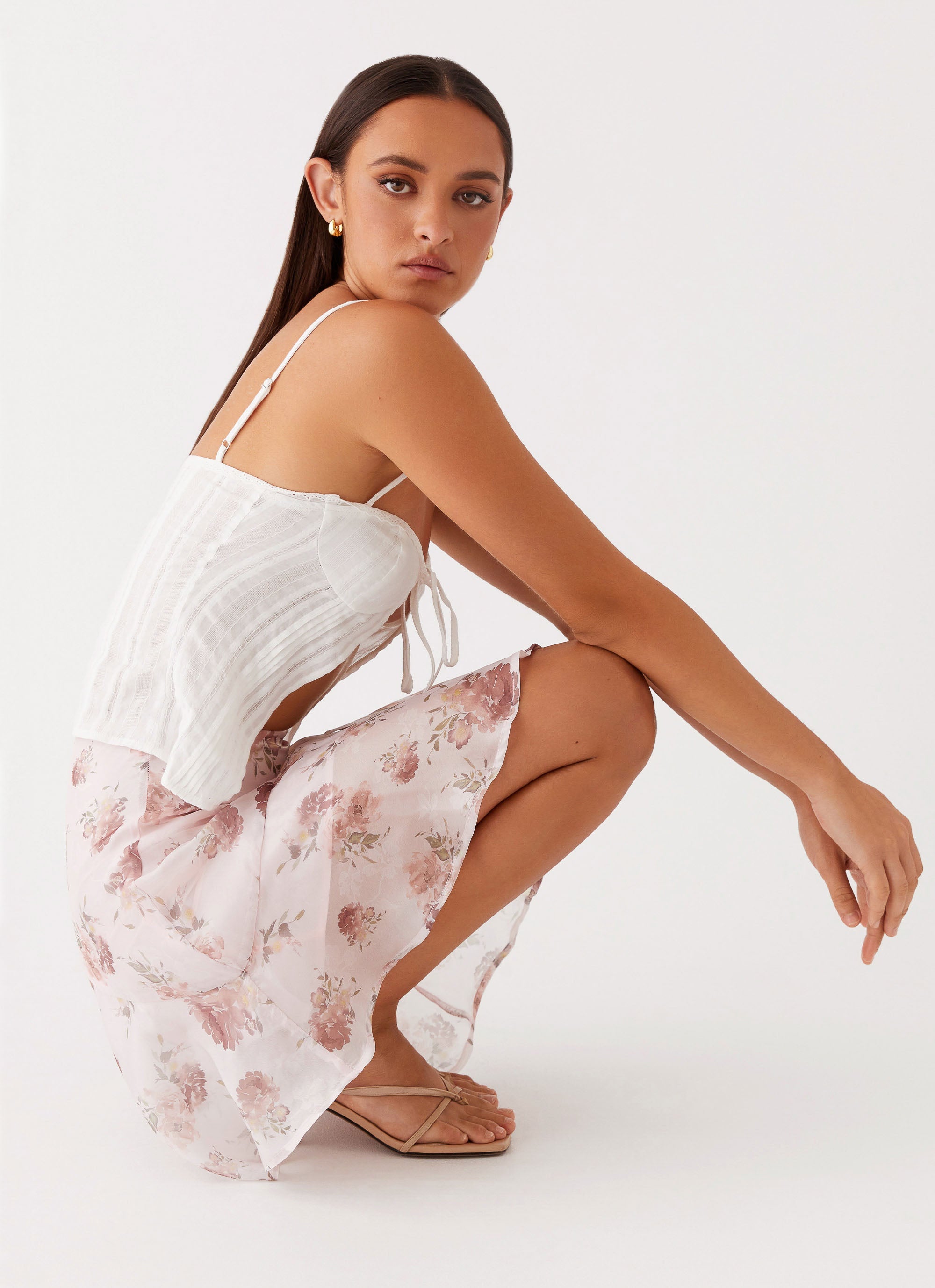 Womens French Dream Midi Skirt in the colour Vintage Bloom in front of a light grey background