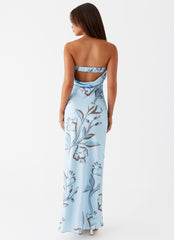 Womens Summer Lover Maxi Dress in the colour Blue Floral in front of a light grey background