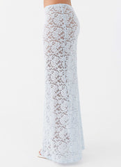 Womens Zephyra Lace Maxi Skirt in the colour Blue Cloud in front of a light grey background