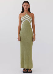 Womens Masterpiece Knit Maxi Dress in the colour Forest in front of a light grey background