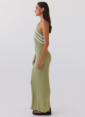 Womens Masterpiece Knit Maxi Dress in the colour Forest in front of a light grey background