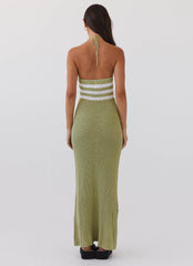 Womens Masterpiece Knit Maxi Dress in the colour Forest in front of a light grey background