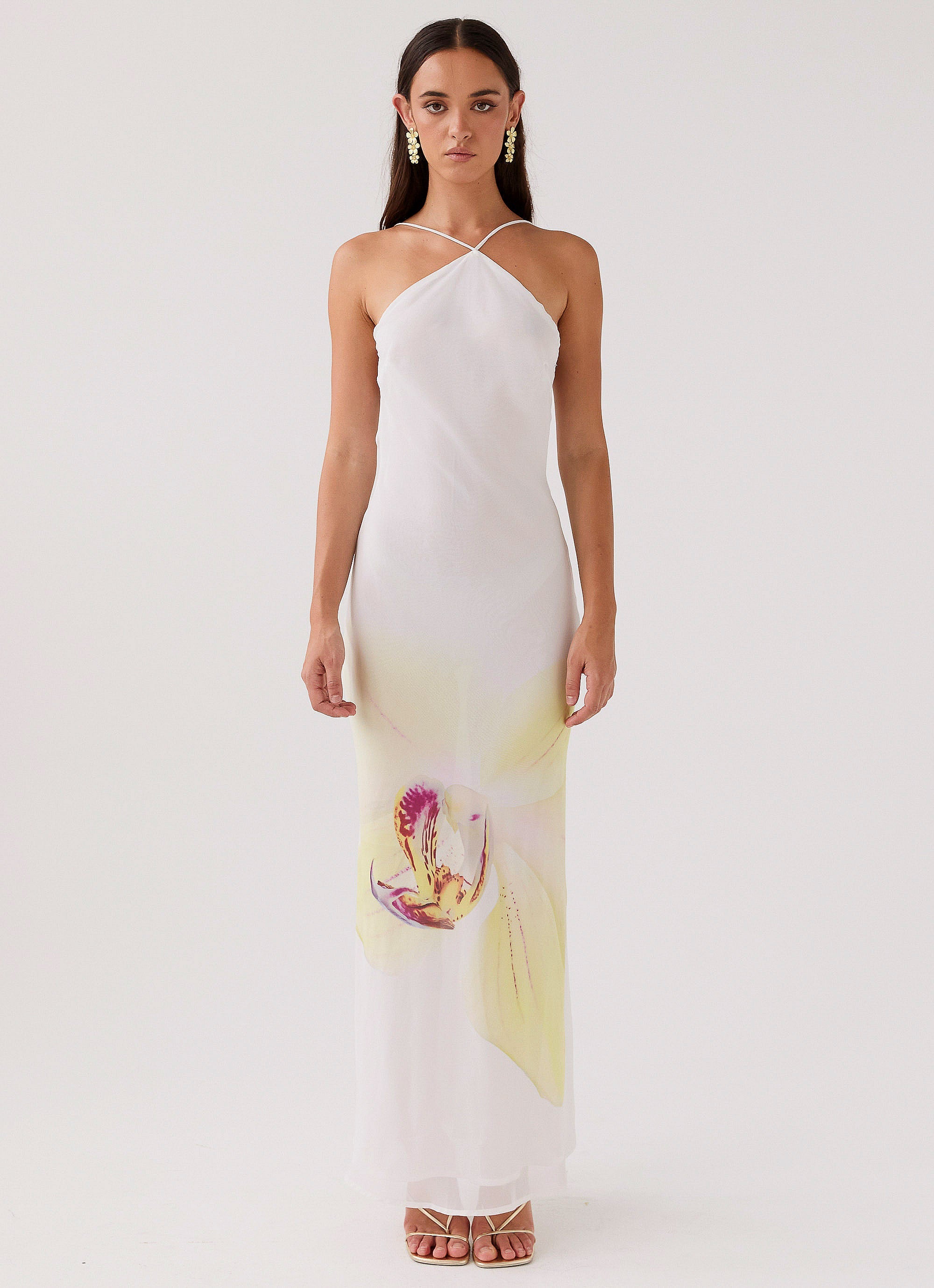 Womens Blossom Hearts Maxi Dress in the colour Hydrangea in front of a light grey background