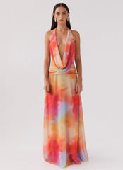 Womens Elysia Chiffon Maxi Dress in the colour Rainbow in front of a light grey background