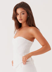 Womens Jaslyn Corset Top in the colour White in front of a light grey background