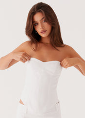 Womens Jaslyn Corset Top in the colour White in front of a light grey background