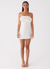 Womens Bouquet Dream Mini Dress in the colour White in front of a light grey background