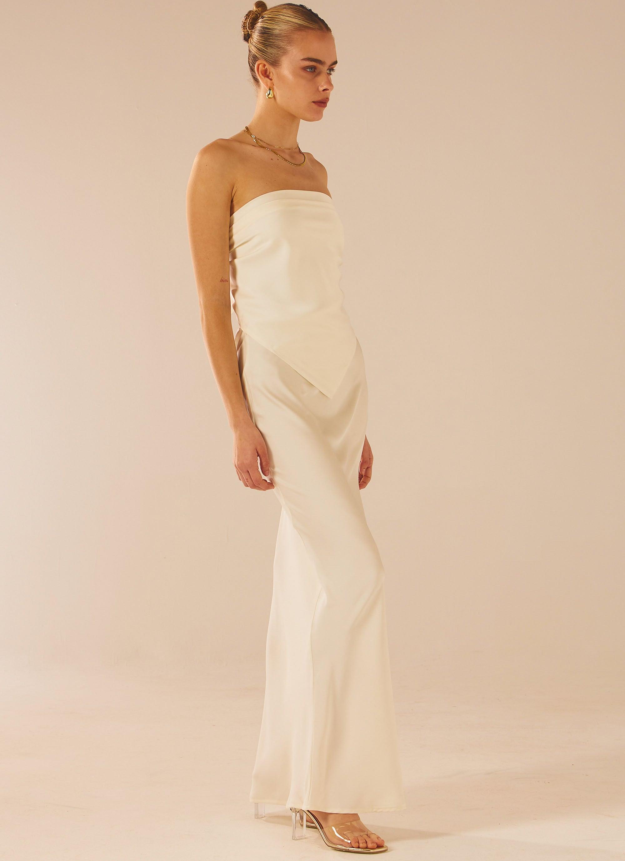 Aria Satin Maxi Skirt - Pearl - Peppermayo US