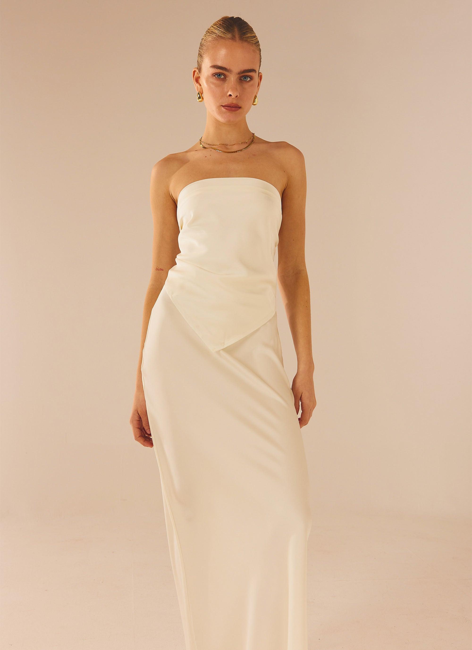 Aria Satin Maxi Skirt - Pearl - Peppermayo US