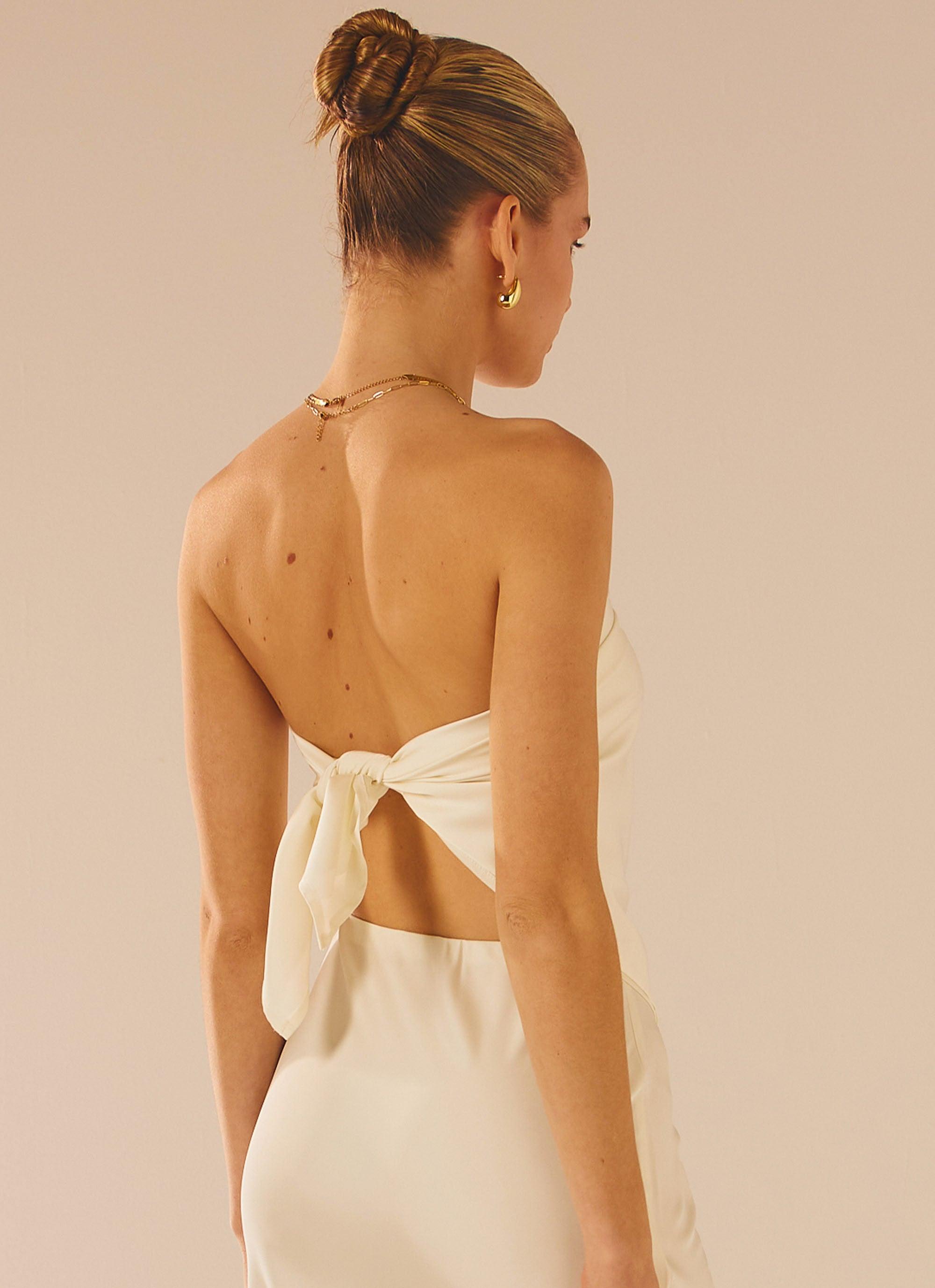 Mixed Signals Satin Scarf Top - Pearl - Peppermayo US