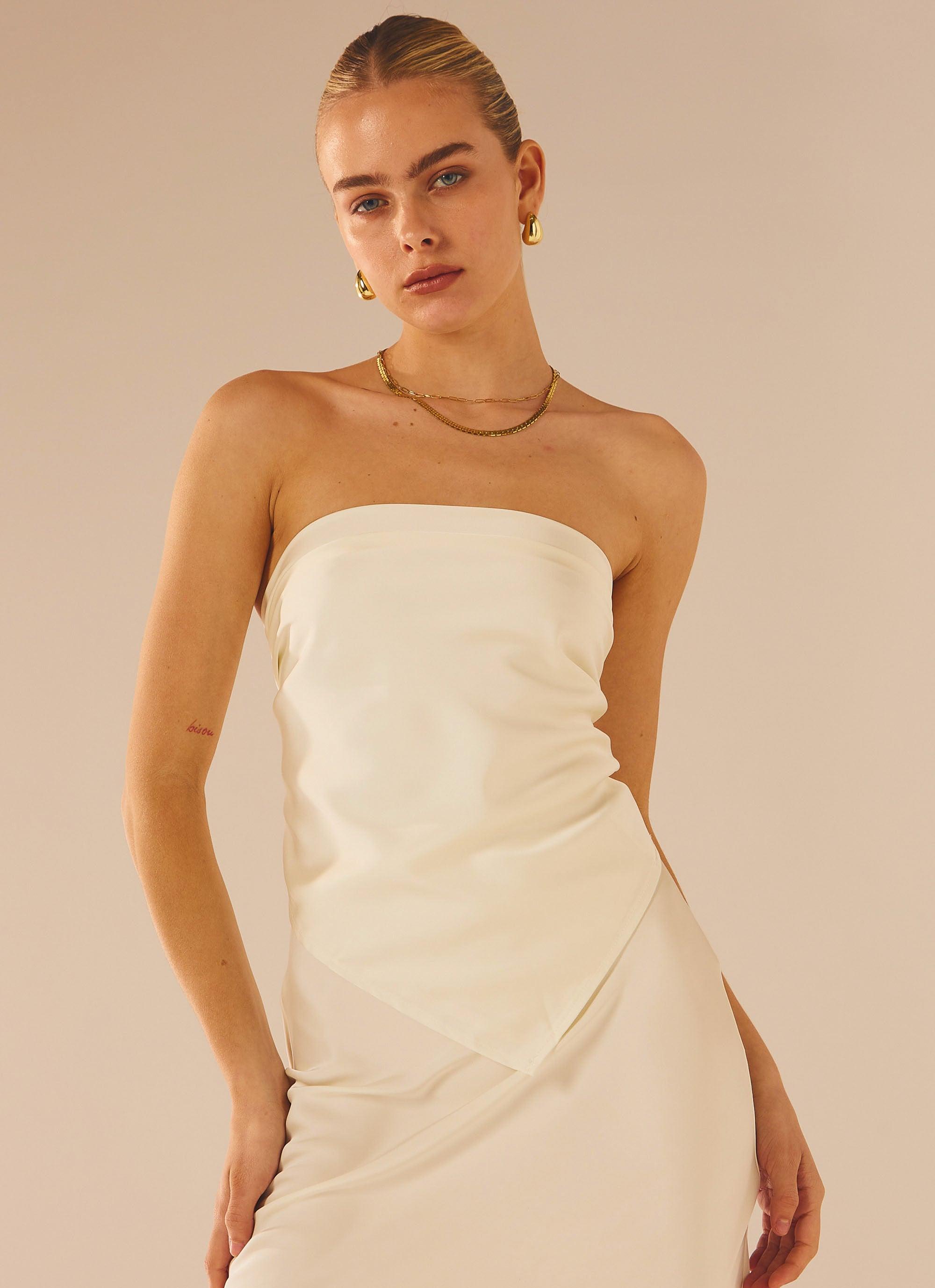 Mixed Signals Satin Scarf Top - Pearl - Peppermayo US