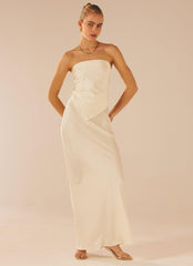 Aria Satin Maxi Skirt - Pearl - Peppermayo US