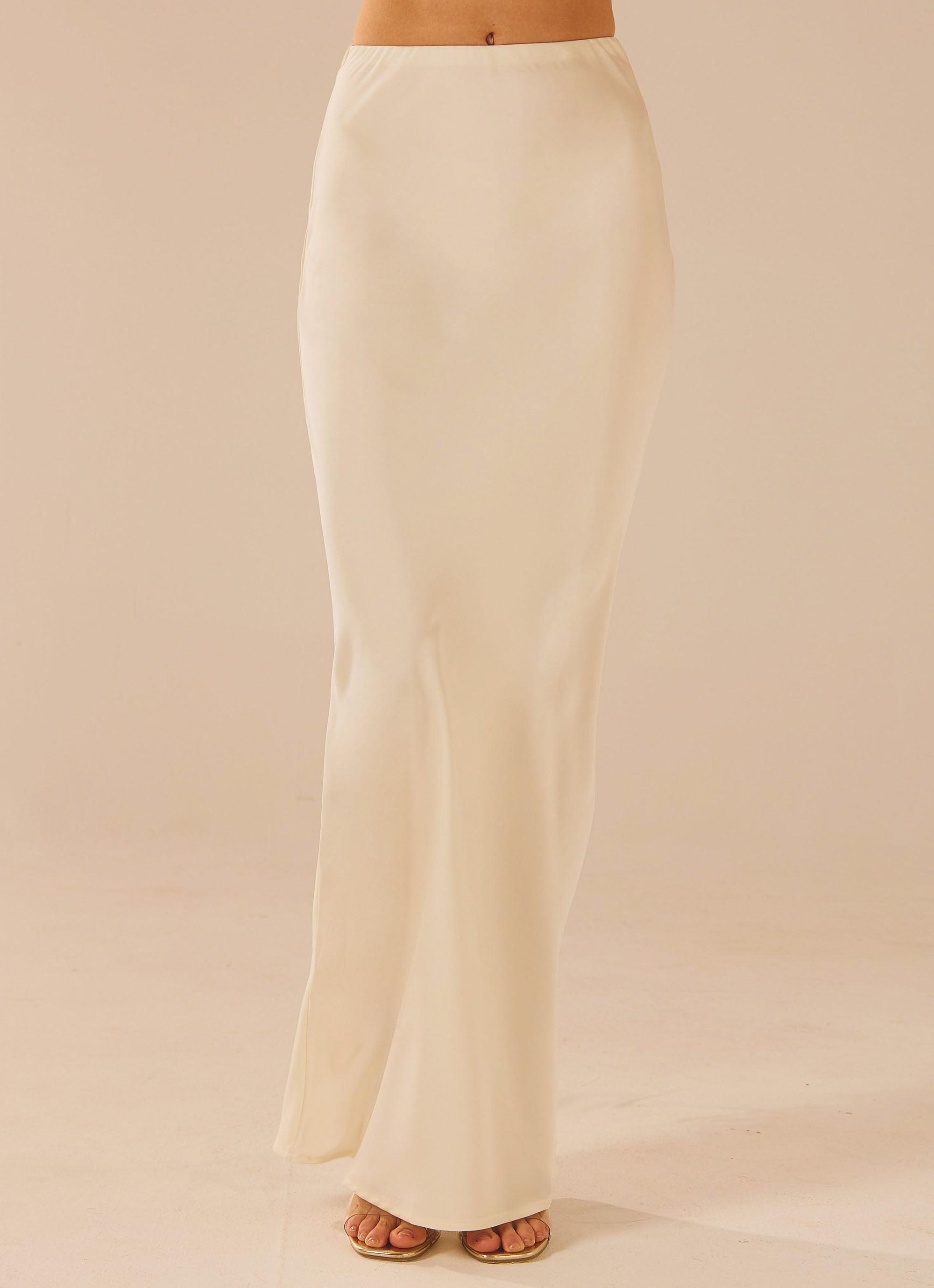 Aria Satin Maxi Skirt - Pearl - Peppermayo US