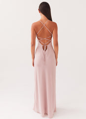 Womens Aveline Maxi Dress in the colour Mauve in front of a light grey background