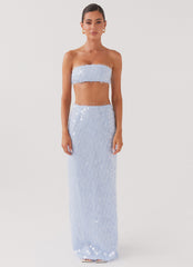 Womens Kyleigh Textured Sequin Maxi Skirt in the colour Lavender Mist in front of a light grey background
