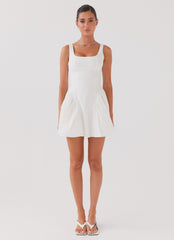 Womens Sassy Soiree Corset Mini Dress in the colour White in front of a light grey background