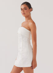Womens Bombshell Tube Mini Dress in the colour White Pearl in front of a light grey background