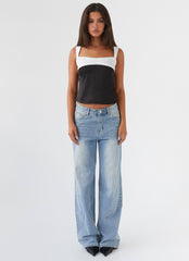 Womens Lylah Satin Top in the colour Onyx in front of a light grey background