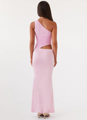 Womens Seranella One Shoulder Maxi Dress in the colour Pink in front of a light grey background
