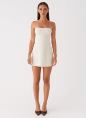 Womens Do It That Way Linen Mini Dress in the colour Ivory in front of a light grey background