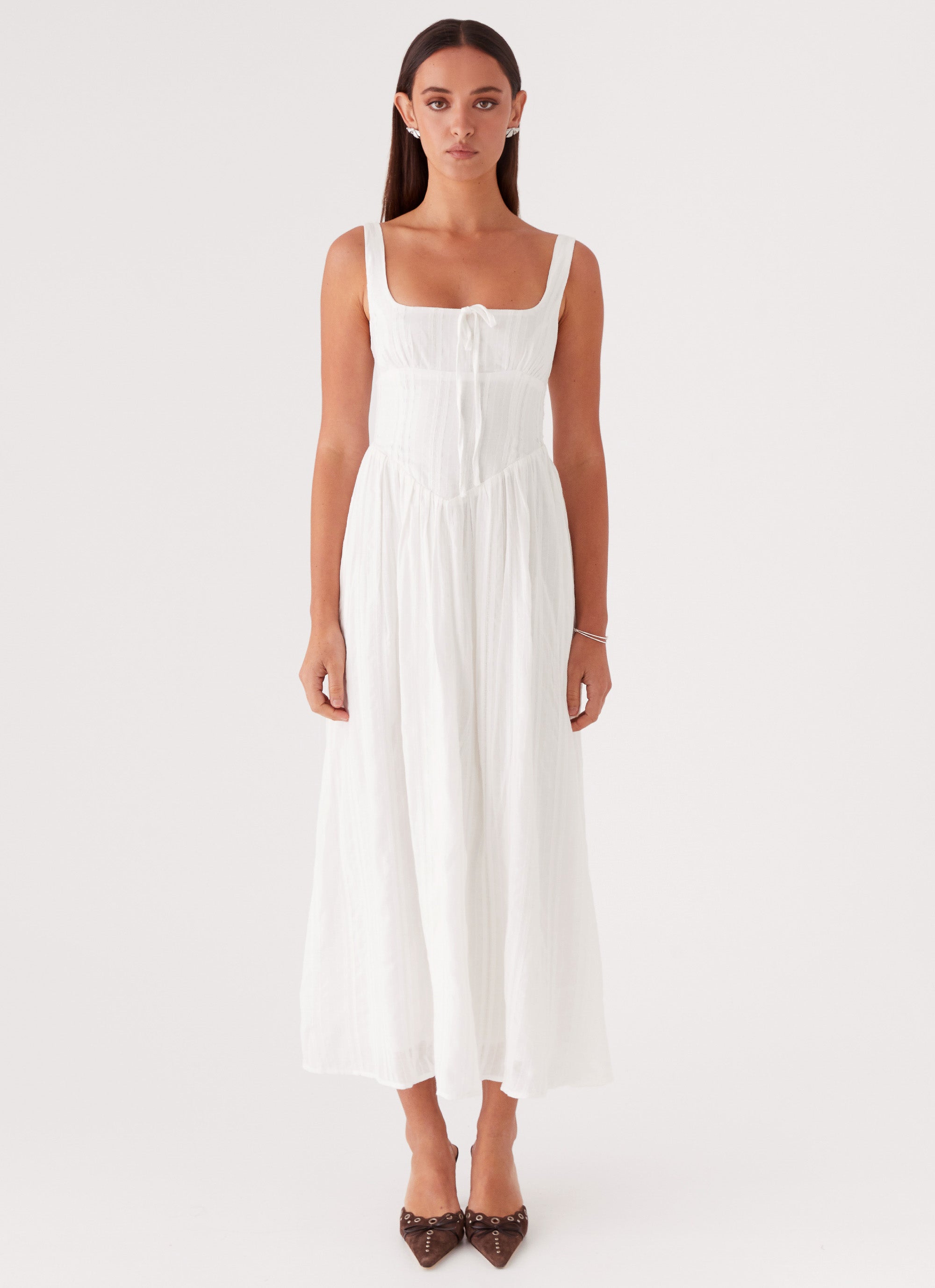 Womens Pascuelle Midi Dress in the colour White in front of a light grey background