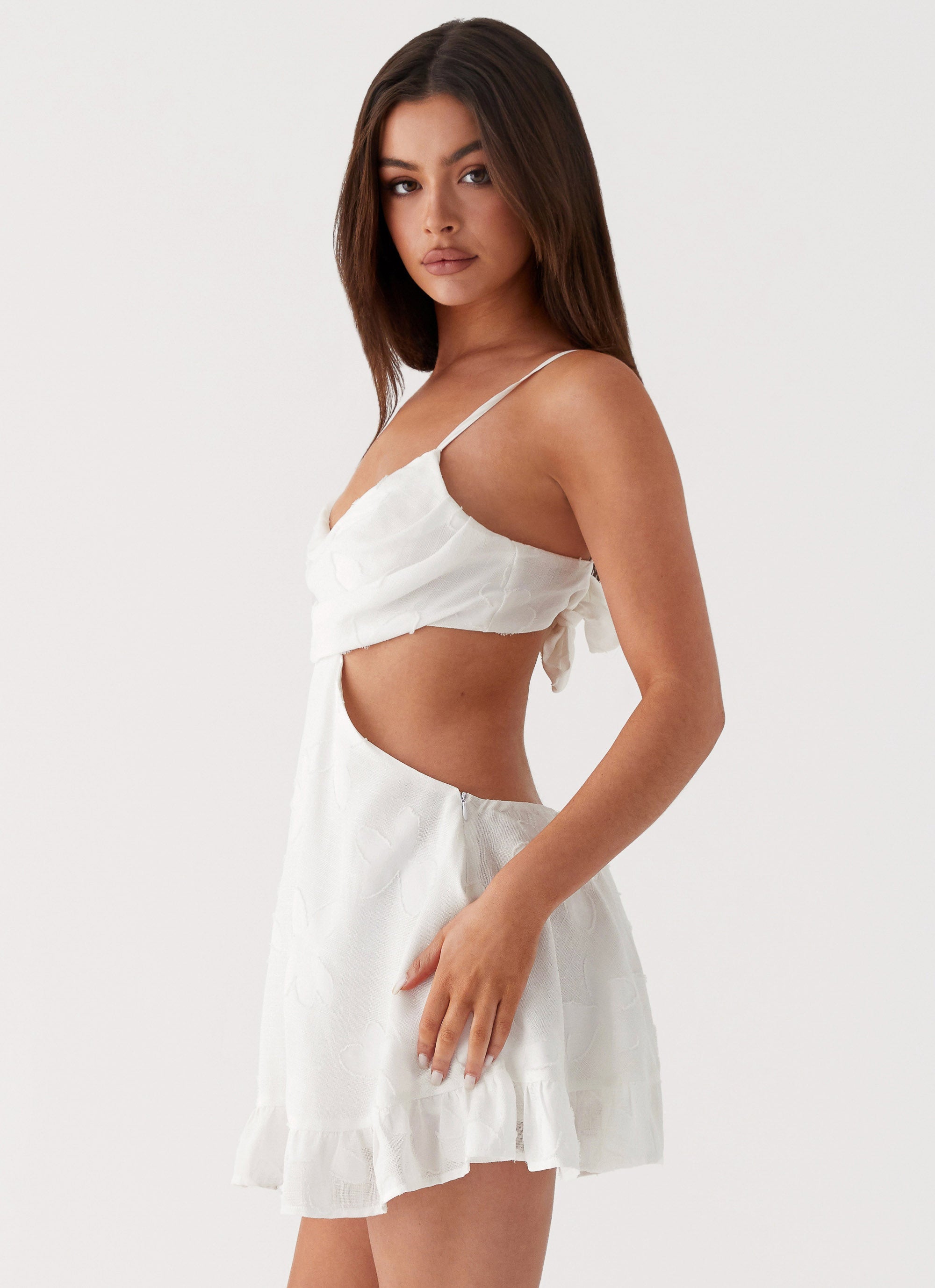 Womens Dorothea Mini Dress in the colour White in front of a light grey background