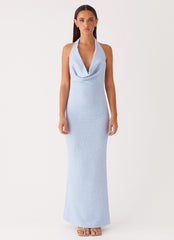 Womens Anella Maxi Dress in the colour Blue in front of a light grey background