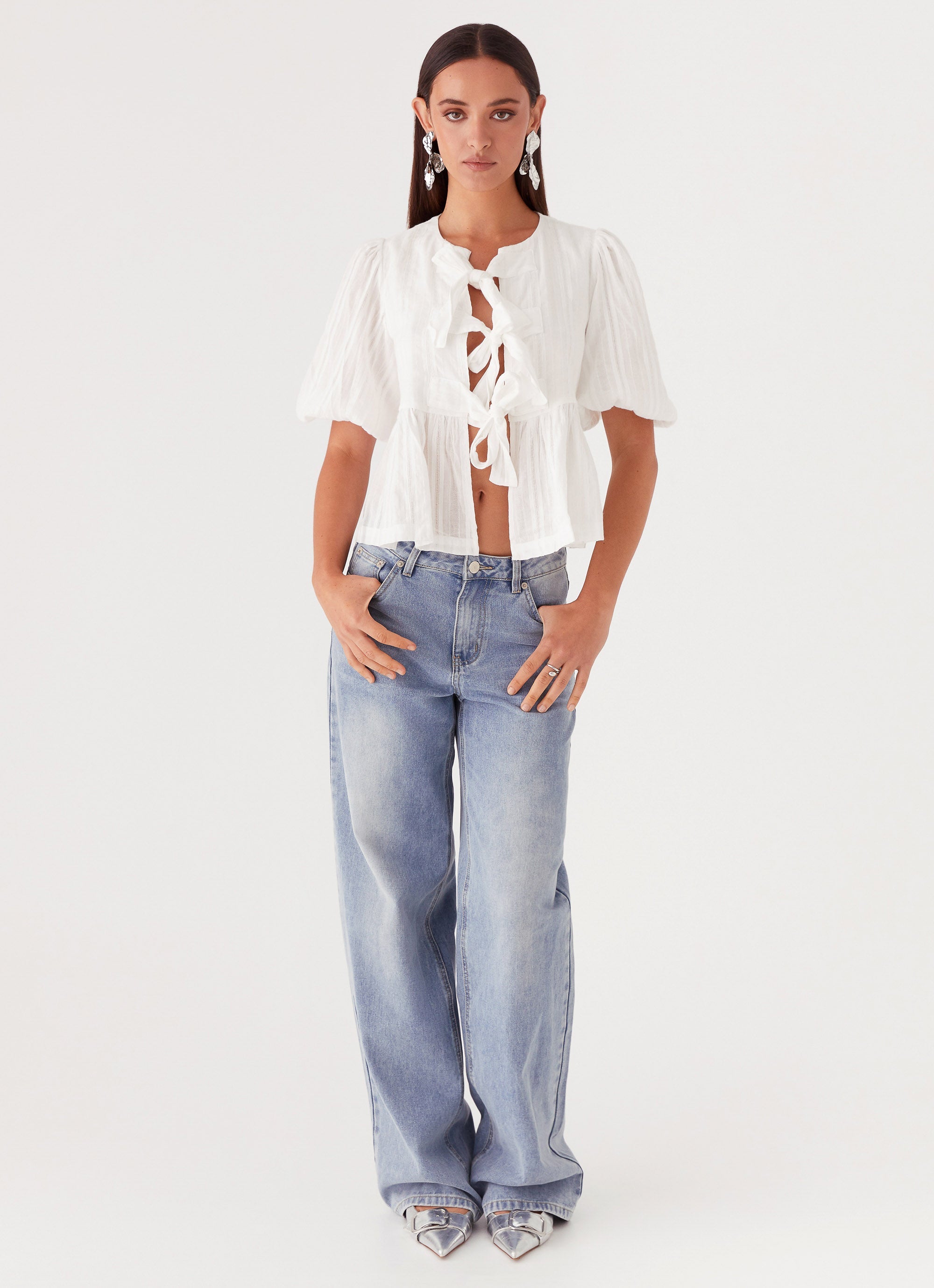 Womens Western Wind Tie Top in the colour White in front of a light grey background