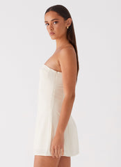 Womens Do It That Way Linen Mini Dress in the colour Ivory in front of a light grey background