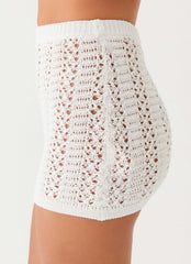 Womens Capri Glow Knit Skirt in the colour Cloud White in front of a light grey background