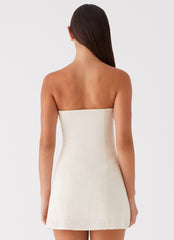 Womens Do It That Way Linen Mini Dress in the colour Ivory in front of a light grey background