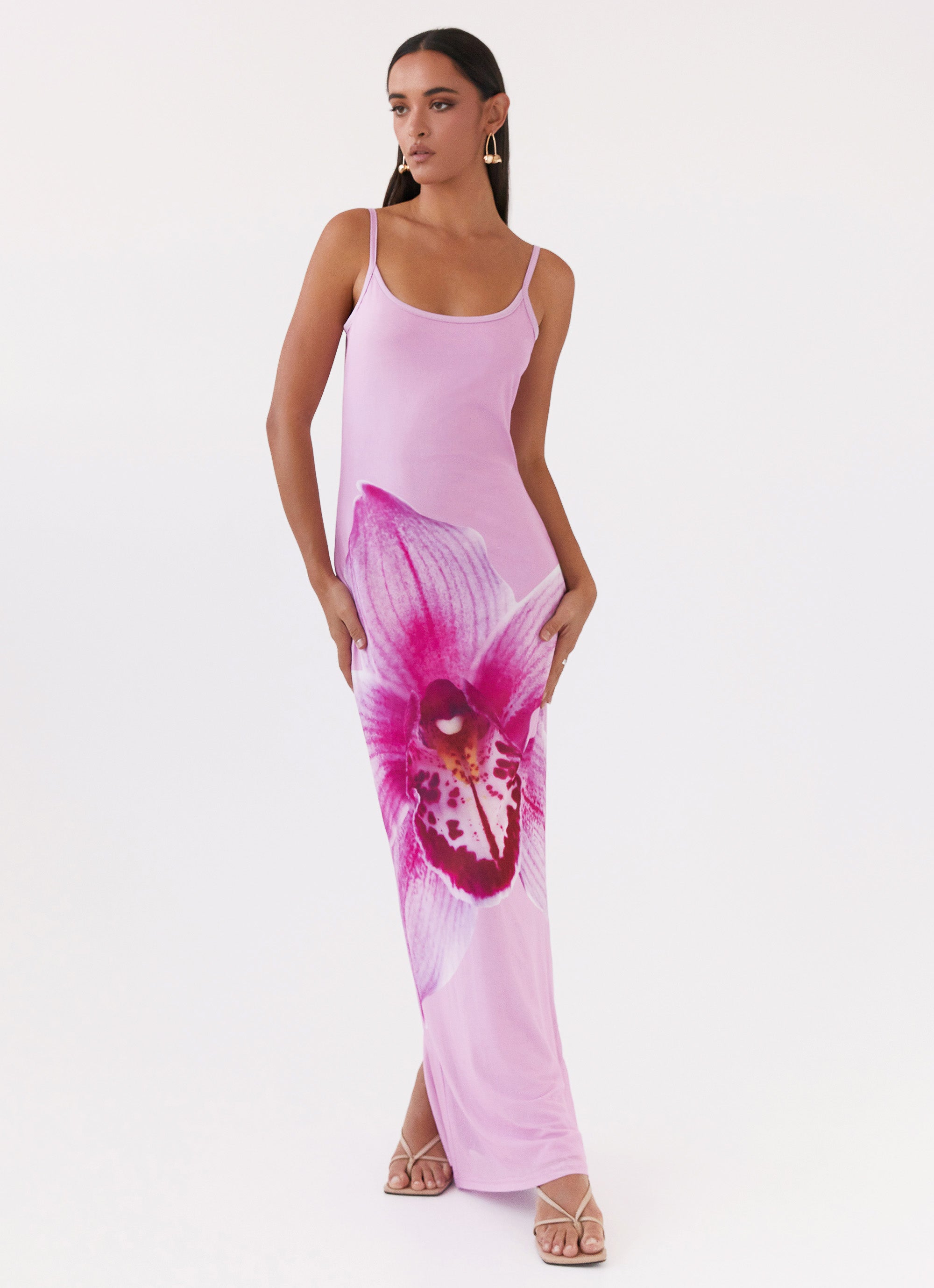 Womens Bad News Mesh Maxi Dress in the colour Pink Magnolia in front of a light grey background