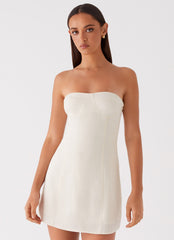 Womens Do It That Way Linen Mini Dress in the colour Ivory in front of a light grey background