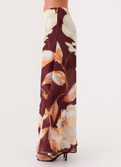 Womens Camellia Maxi Skirt in the colour Brown Floral in front of a light grey background