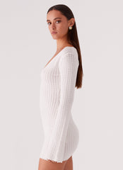 Womens Lavelle Knit Mini Dress in the colour Ivory in front of a light grey background