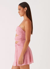 Womens Coco Haven Mini Dress in the colour Pink in front of a light grey background