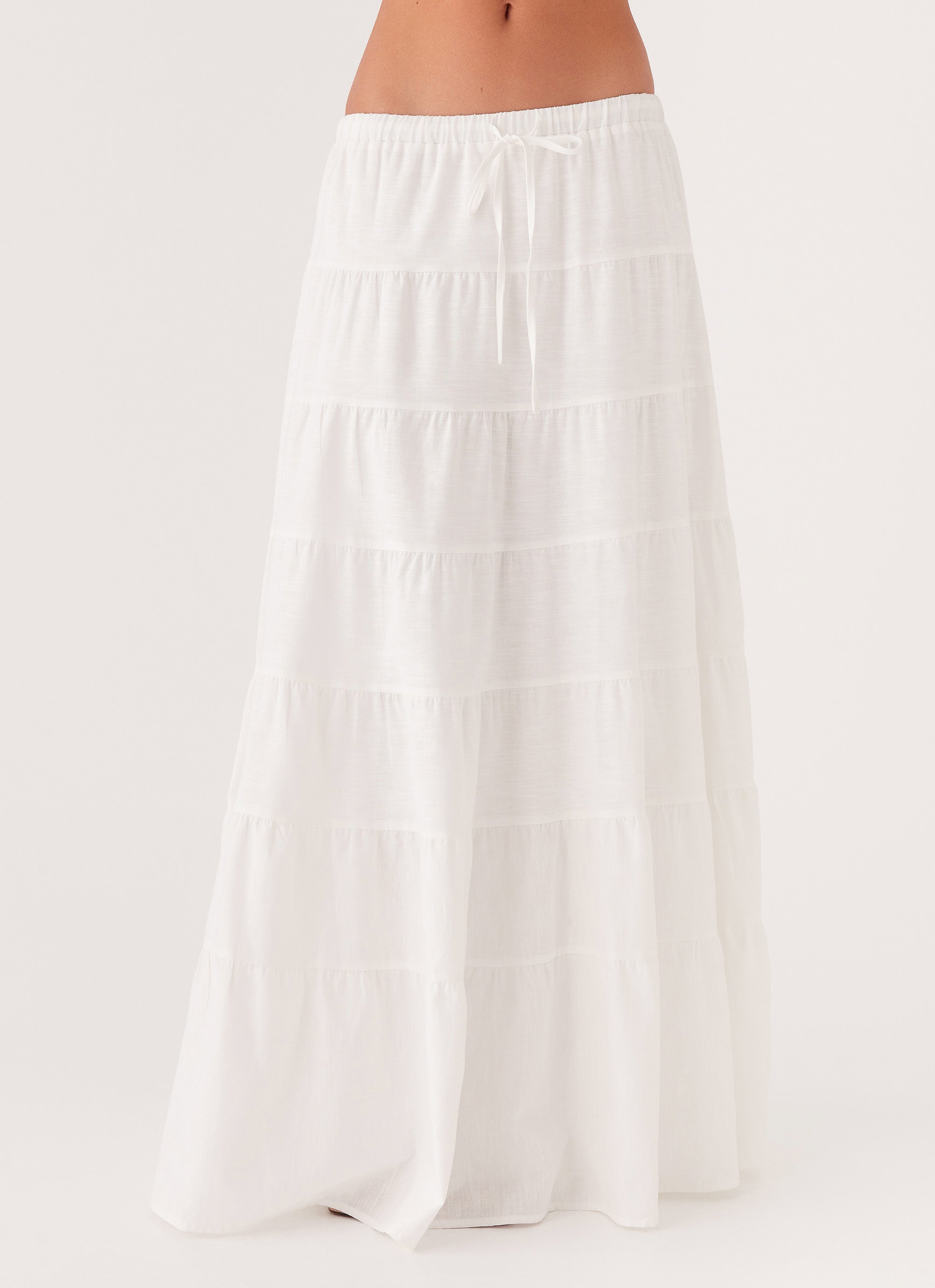 Womens Mariella Linen Maxi Skirt in the colour White in front of a light grey background